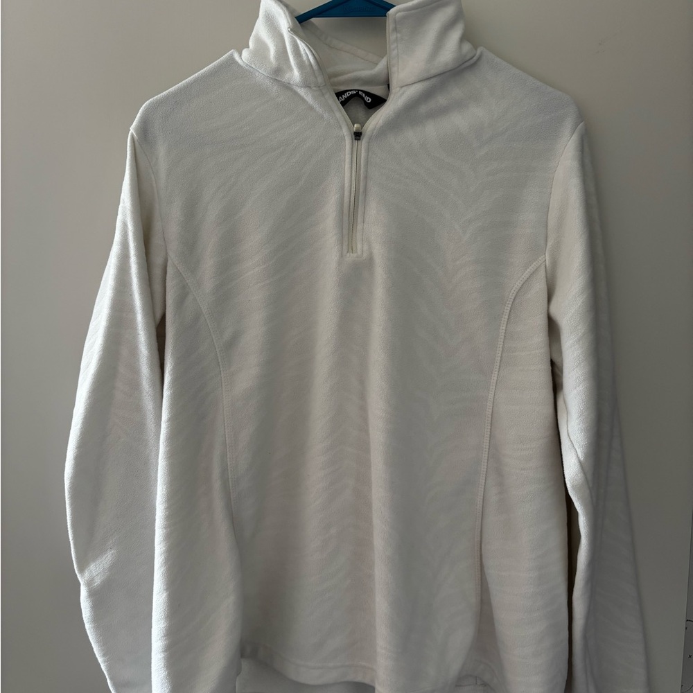 Lands End Women’s Medium White 1/4 zip fleece pullover #winterwarmth